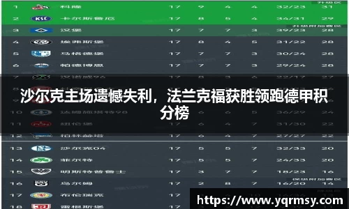 沙尔克主场遗憾失利，法兰克福获胜领跑德甲积分榜